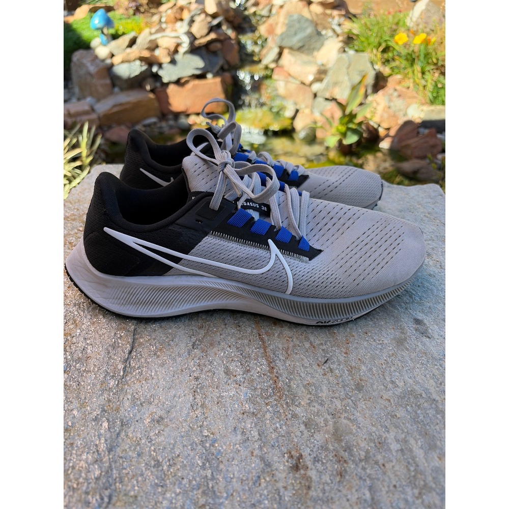 Nike Air Zoom Pegasus 38 Wolf Grey Black Blue Running Shoes CW7356-006 Mens 8.5